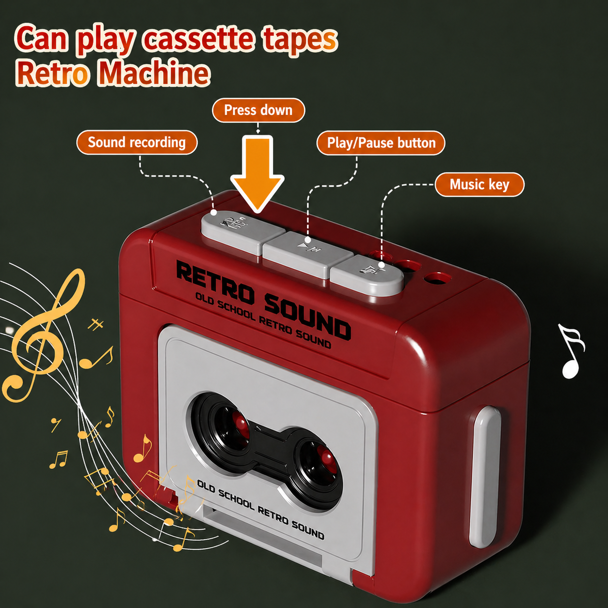Hooray Retro Cassette Tape Recorder Keychain