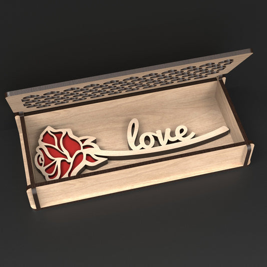 Wooden Love Rose with Box